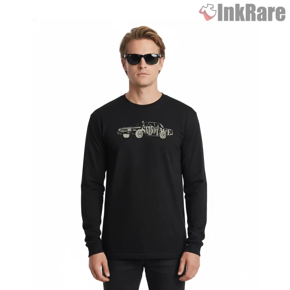 Sabotage Enemy Muscle Car Chase Shirt on black long sleeve shirt for men graphic tee