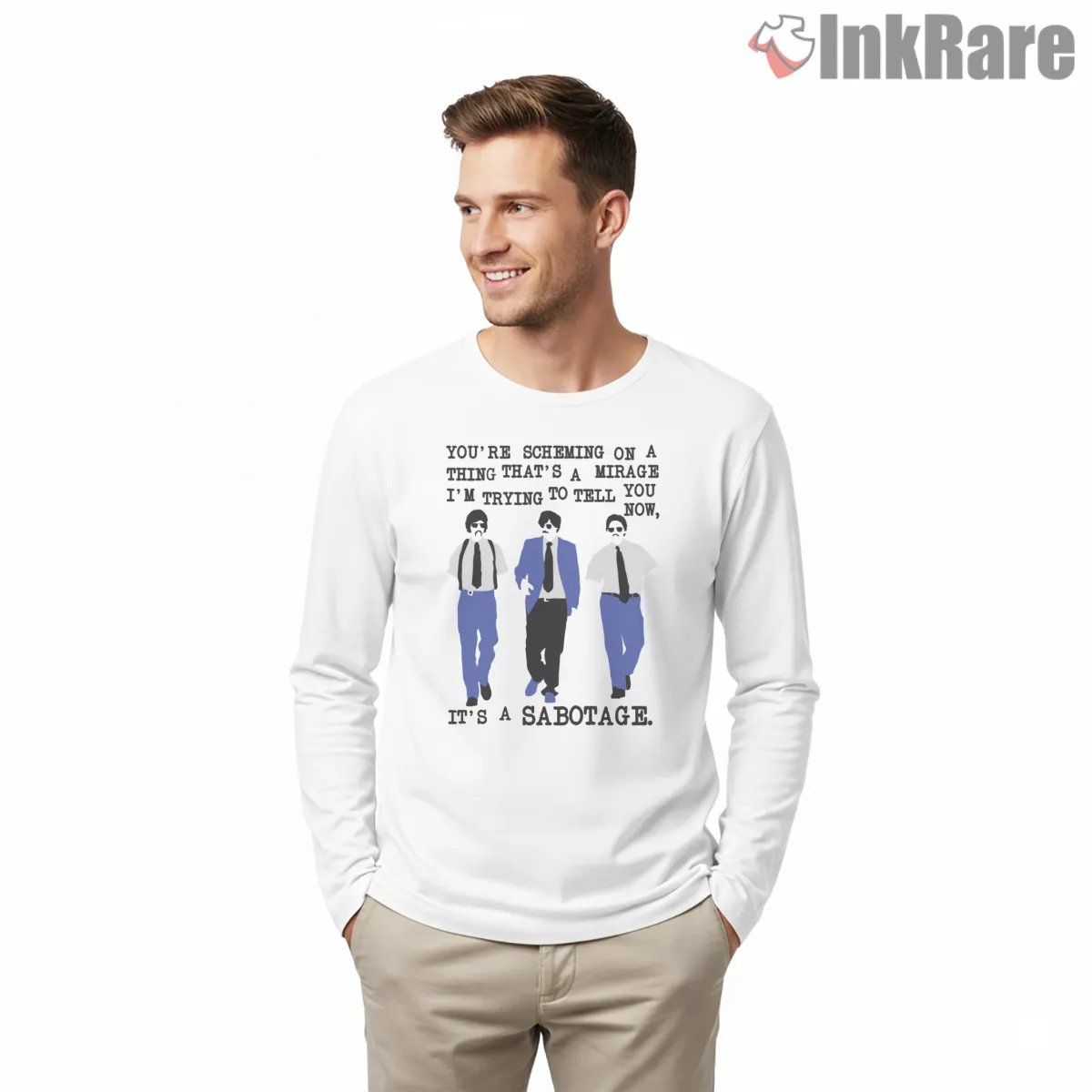 Sabotage Lyric Blue Suit Poster Shirt on white long sleeve shirt for men graphic tee