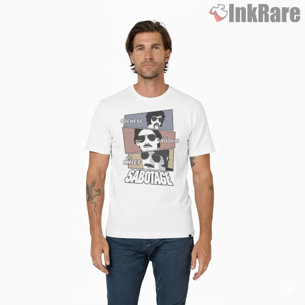 Sabotage Vintage Trio Character Blocks Shirt on white short sleeve shirt for men graphic tee