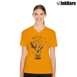 Women’s Sailor Jerry Martini Girl Tattoo V-Neck Tee in orange | Chic Neckline, Soft Texture