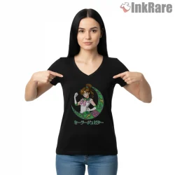 Sailor Jupiter Crescent Moon Guardian Anime Shirt on black v-neck shirt for women graphic tee