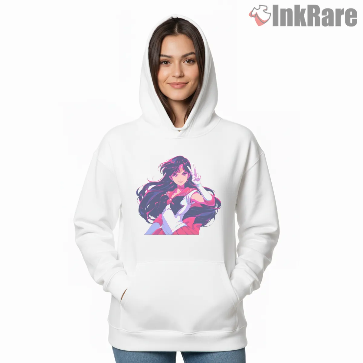 Sailor Mars Confident Gesture Anime Shirt on white hoodie for women graphic tee