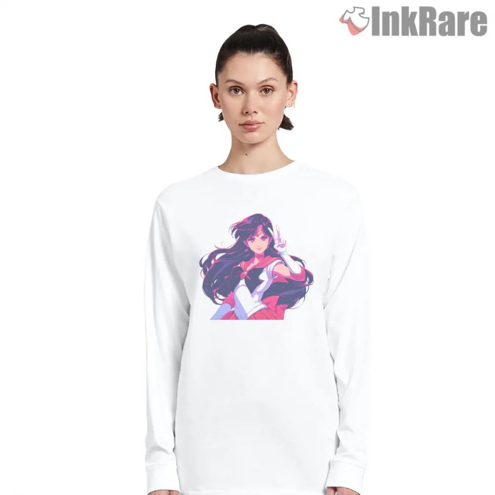 Sailor Mars Confident Gesture Anime Shirt on white long sleeve shirt for women graphic tee