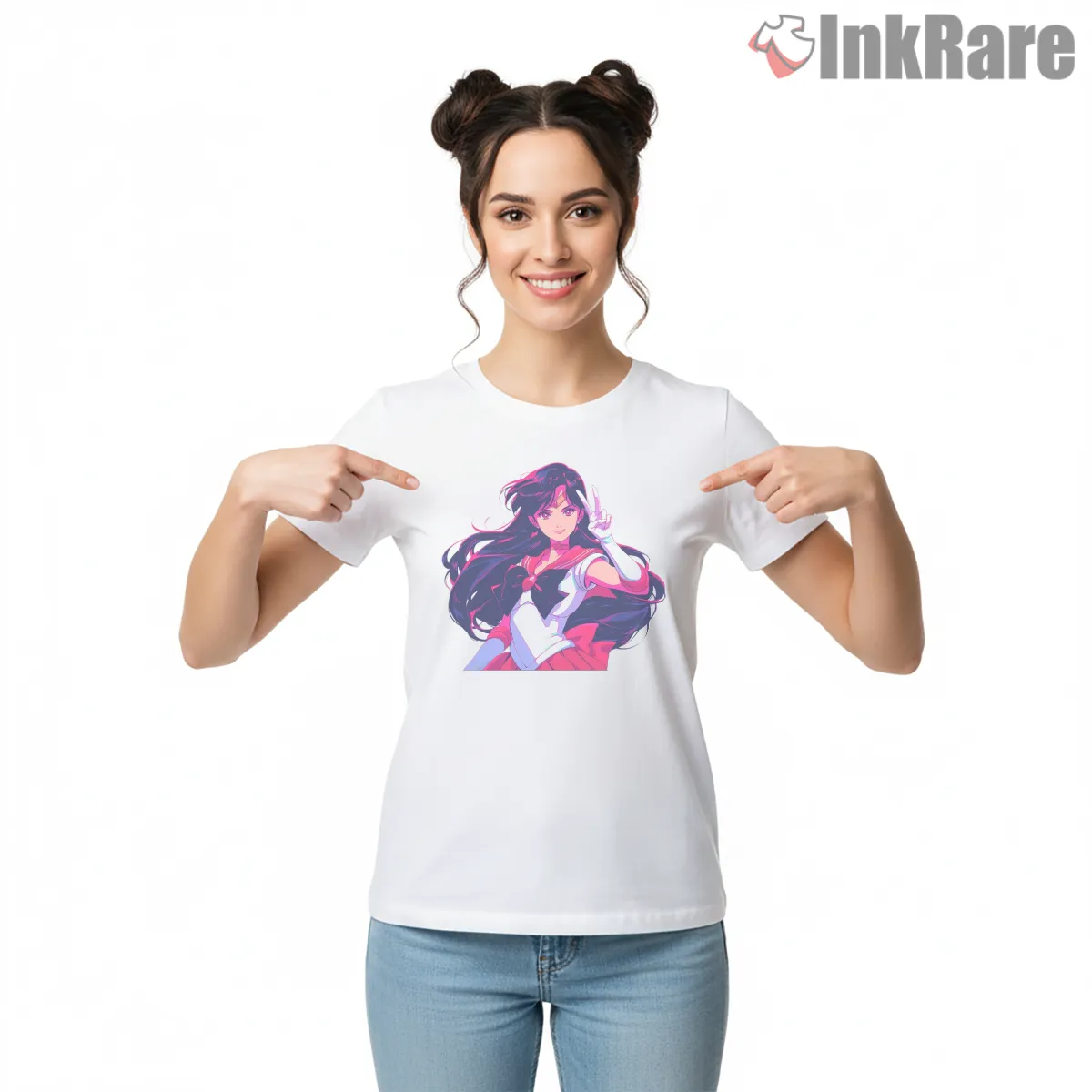 Sailor Mars Confident Gesture Anime Short Sleeve White Sailor Mars Confident Gesture Anime Shirt on white short sleeve shirt for women graphic tee