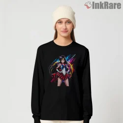 Sailor Mars Fiery Guardian Fan Art Shirt on black long sleeve shirt for women graphic tee