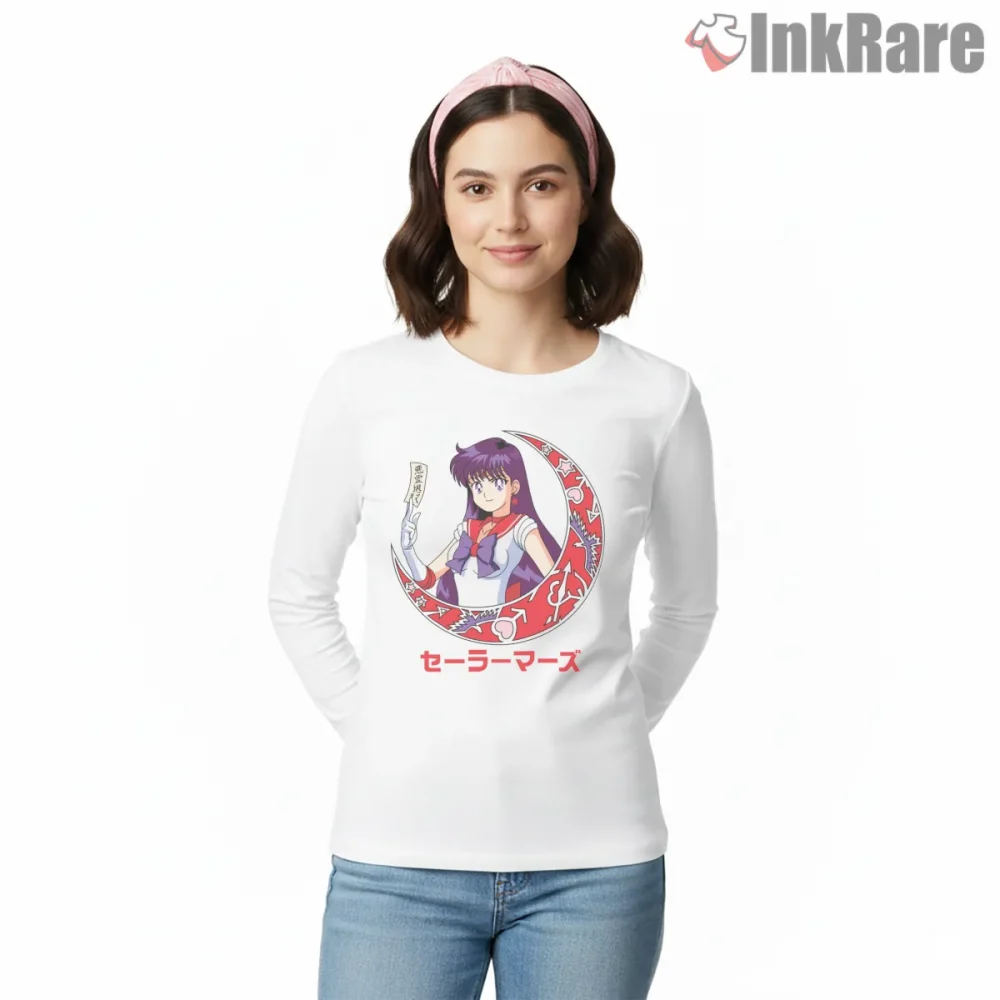 Sailor Mars Retro 80s 90s Anime Fanart Shirt on white long sleeve shirt for women graphic tee