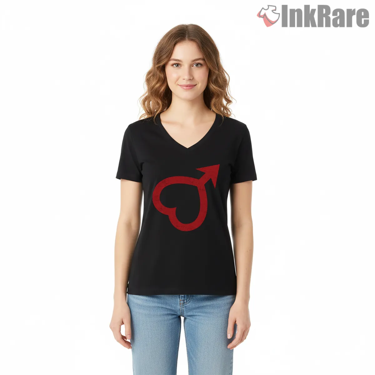 Sailor Mars Symbol Minimalist V Neck Black Sailor Mars Symbol Minimalist Shirt on black v-neck shirt for women graphic tee