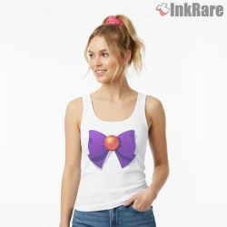 Sailor Mars Transformation Brooch Symbol Anime Shirt on white tank top for women graphic tee