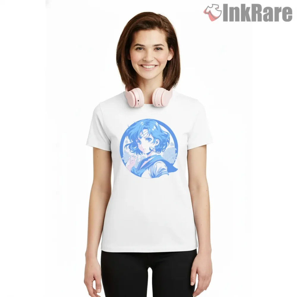 Sailor Mercury Blue Serenity Portrait Anime Shirt on white short sleeve shirt for women graphic tee