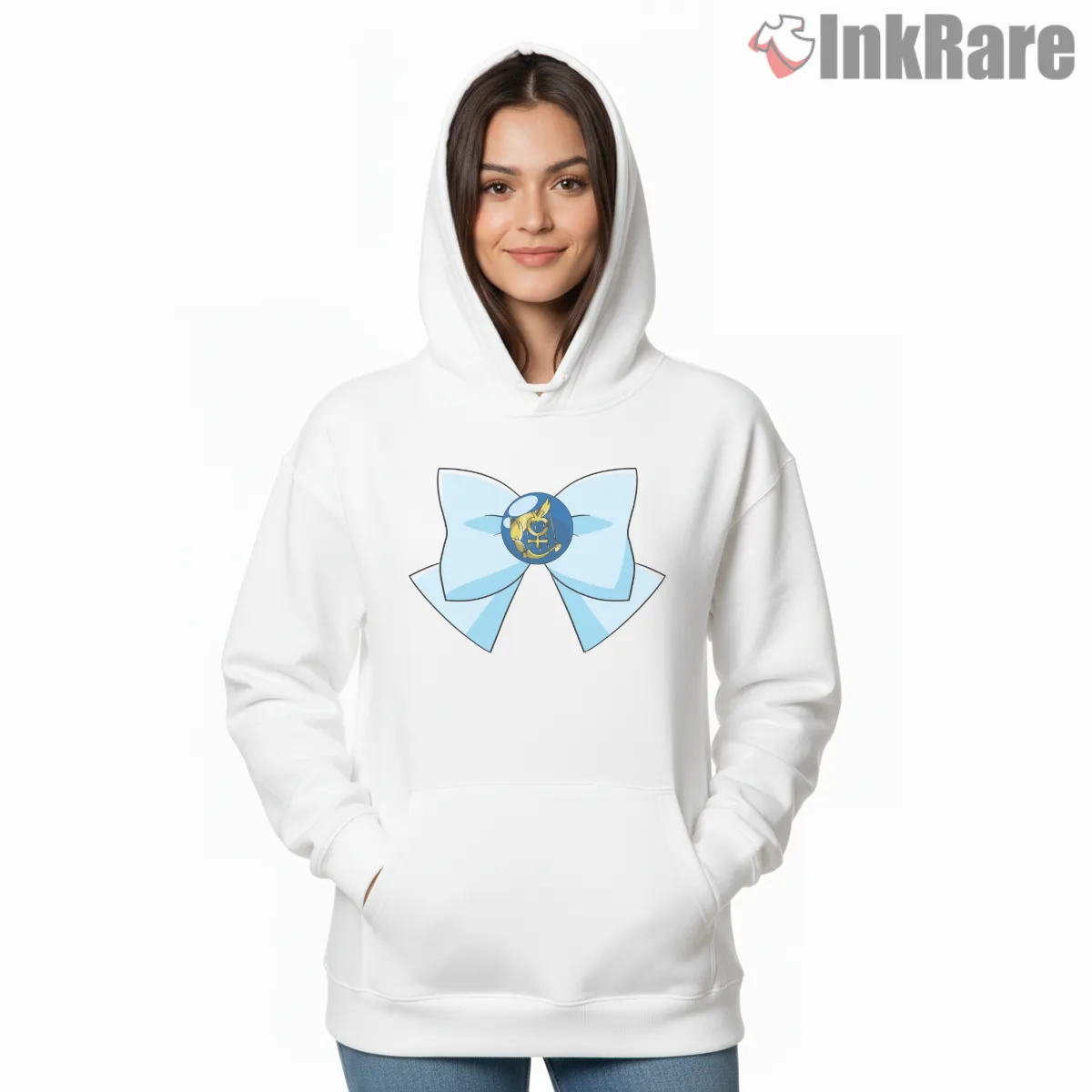 Sailor Mercury Bow Symbol Minimal Anime Shirt on white hoodie for women graphic tee