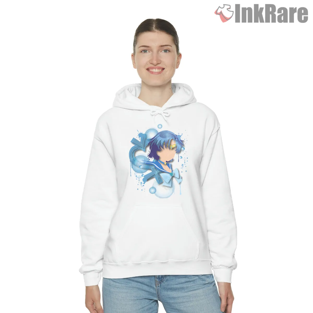 Sailor Mercury Bubble Power Anime Shirt on white hoodie for women graphic tee