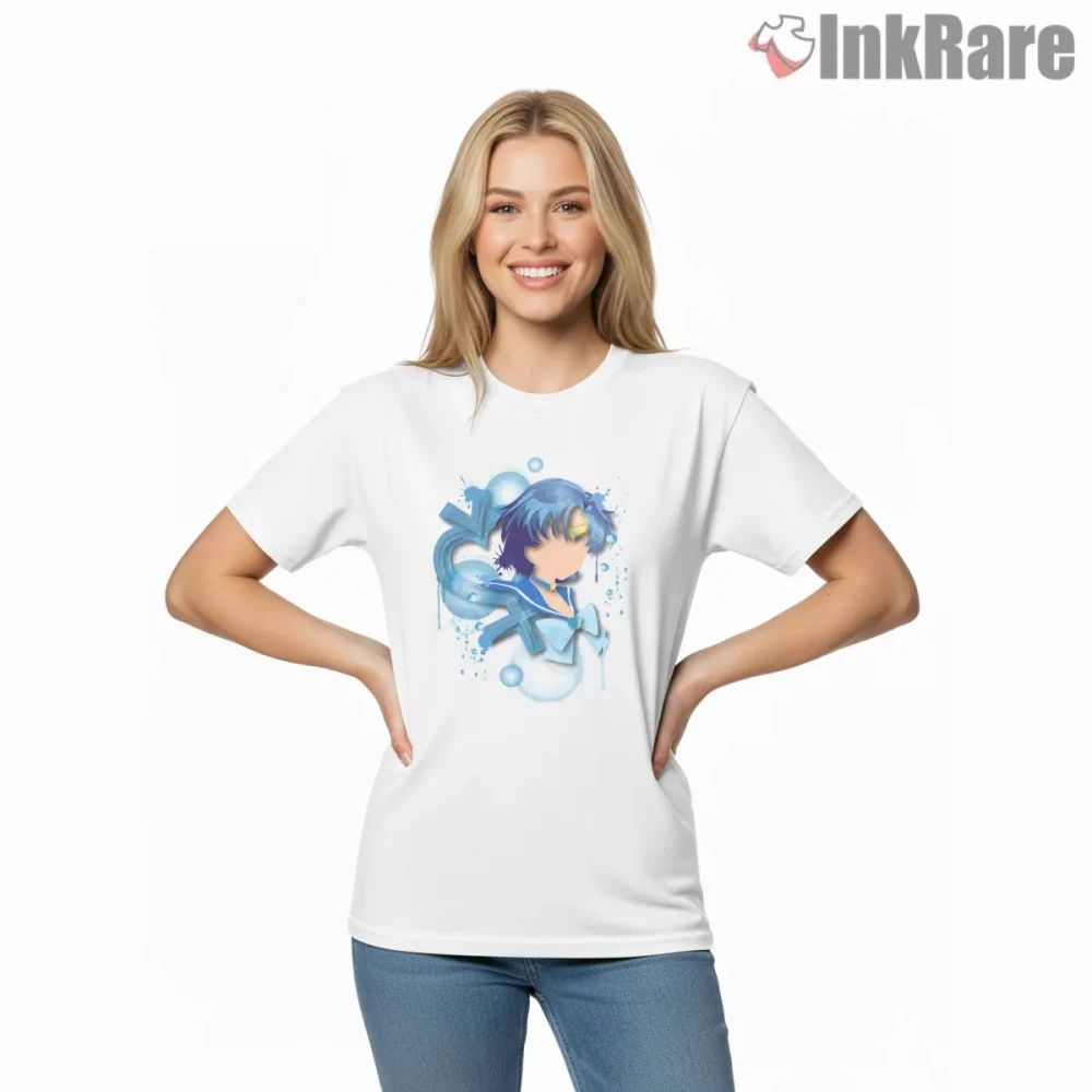 Sailor Mercury Bubble Power Anime Shirt on white short sleeve shirt for women graphic tee
