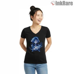Sailor Mercury Magical Water Energy Anime Shirt on black v-neck shirt for women graphic tee