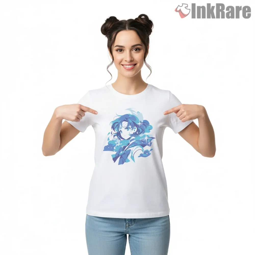 Sailor Mercury Reflective Water Aura Anime Shirt on white short sleeve shirt for women graphic tee