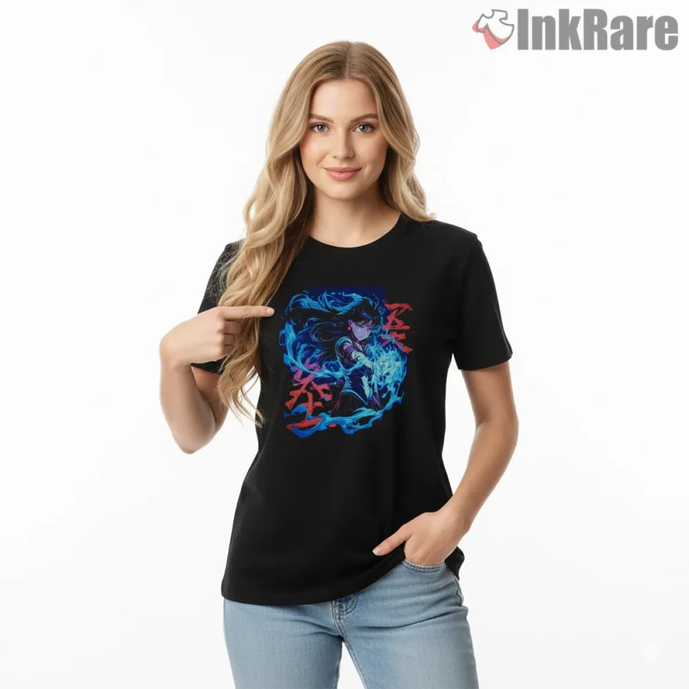 Sailor Mercury Rei Hino Crossover Fan Art Shirt on black short sleeve shirt for women graphic tee