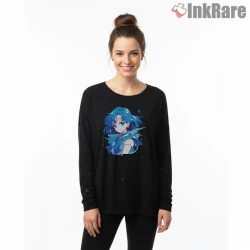 Sailor Mercury Soft Blue Portrait Anime Shirt on black long sleeve shirt for women graphic tee