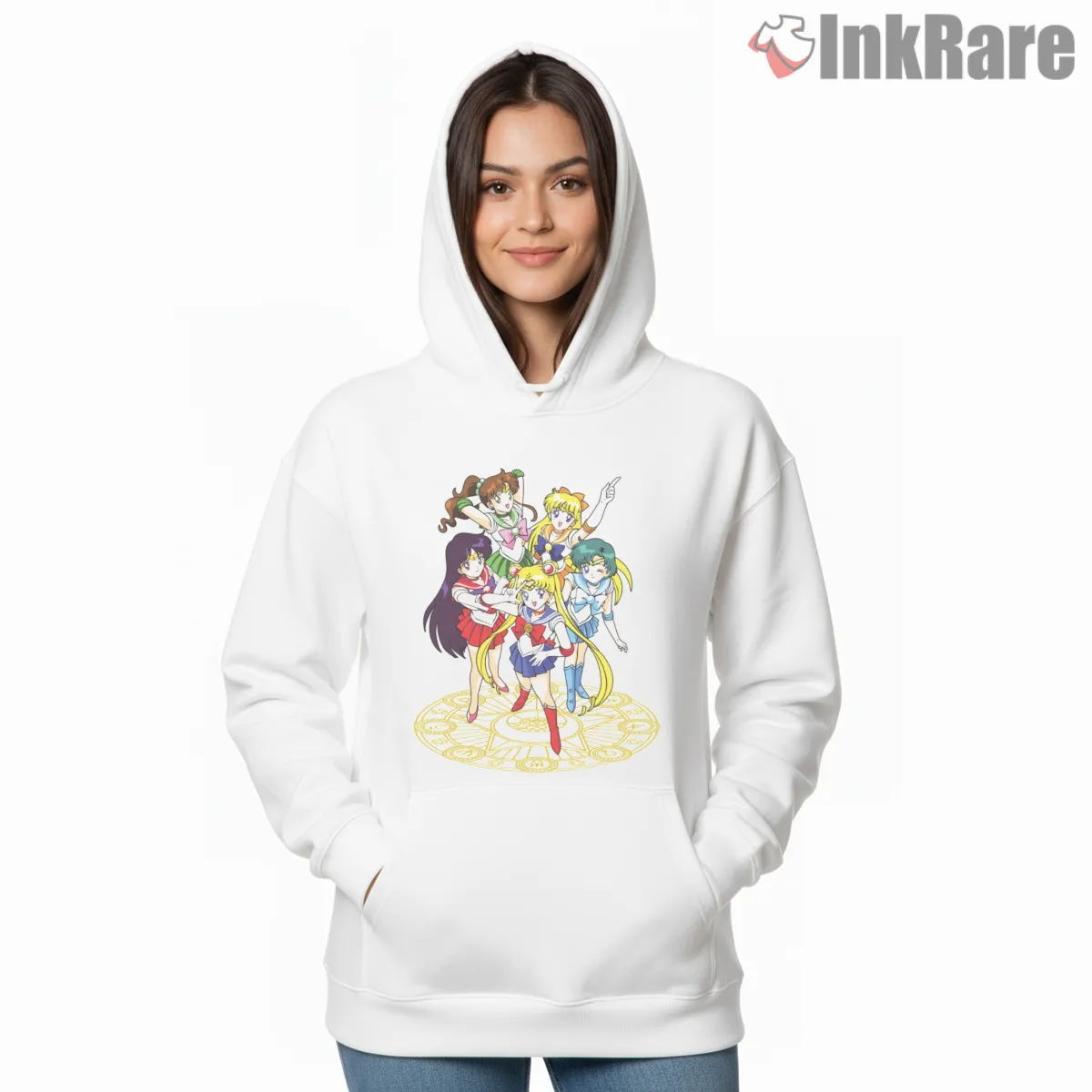 Sailor Moon 80s 90s Nostalgia Team Anime Shirt on white hoodie for women graphic tee