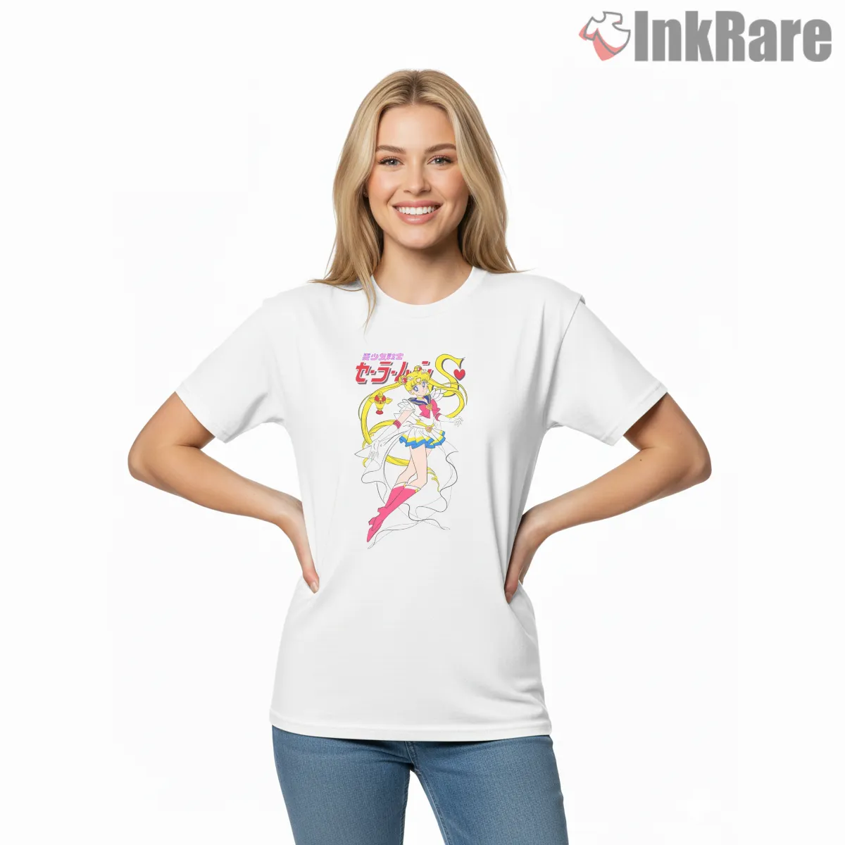 Sailor Moon 90s Retro Vintage Anime Short Sleeve White Sailor Moon 90s Retro Vintage Anime Shirt on white short sleeve shirt for women graphic tee