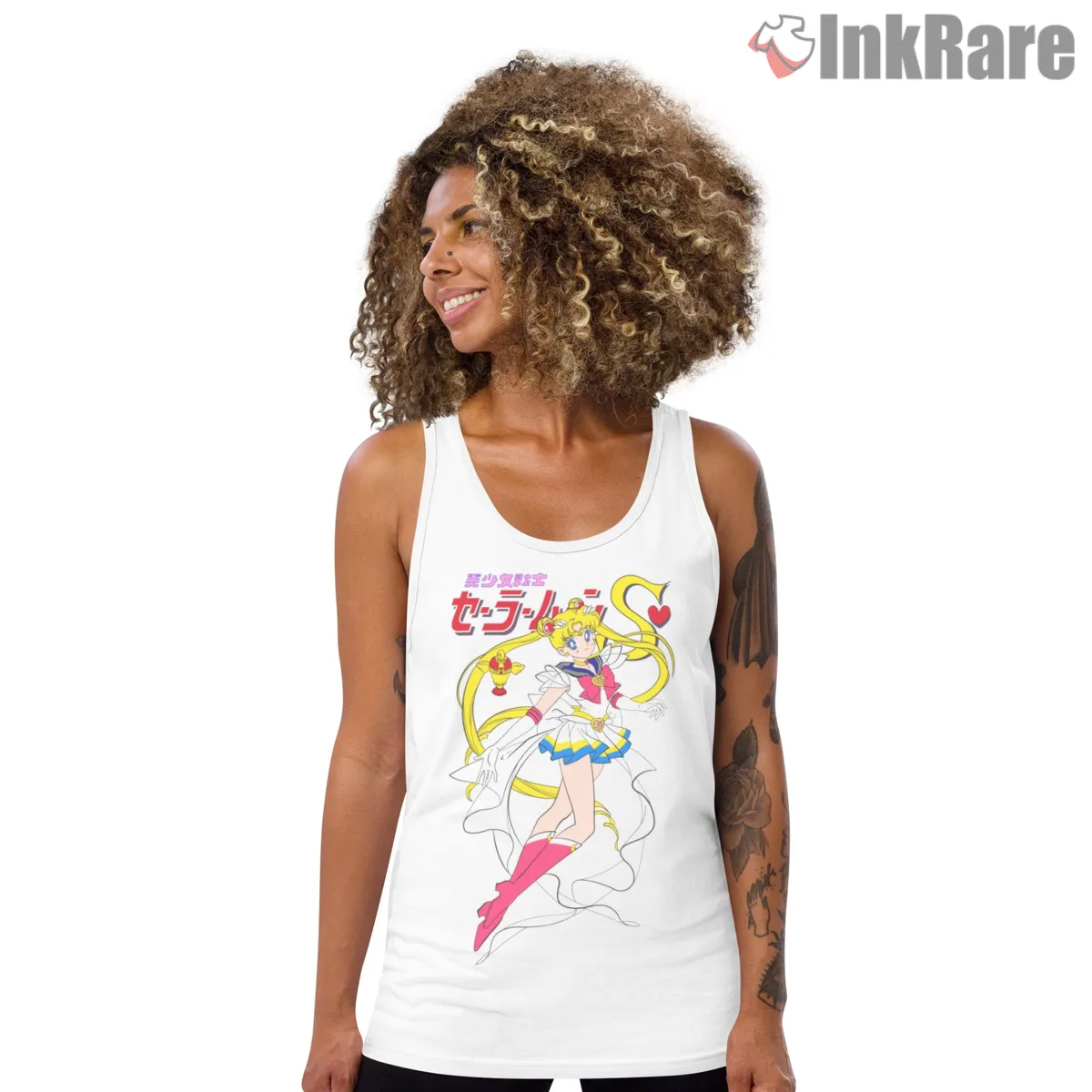 Sailor Moon 90s Retro Vintage Anime Tank Top White Sailor Moon 90s Retro Vintage Anime Shirt on white tank top for women graphic tee