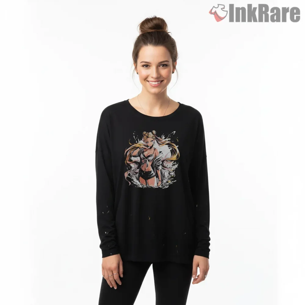 Sailor Moon Beach Outfit Fan Art Shirt on black long sleeve shirt for women graphic tee