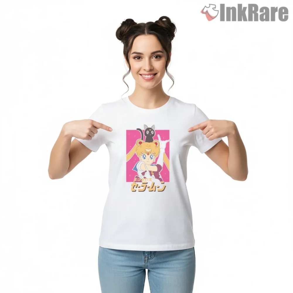 Sailor Moon Chibi Cheerful Anime Shirt on white short sleeve shirt for women graphic tee