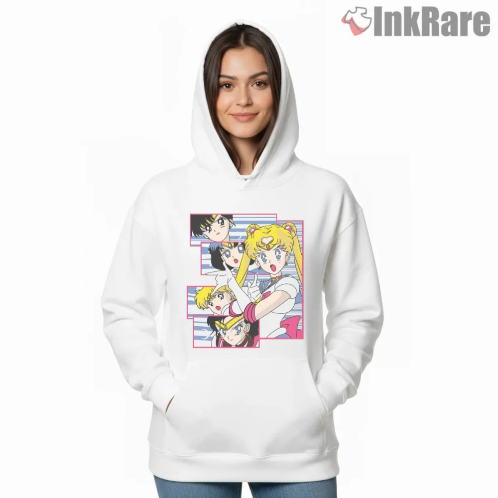 Sailor Moon Classic 90s Manga Panel Anime Shirt on white hoodie for women graphic tee