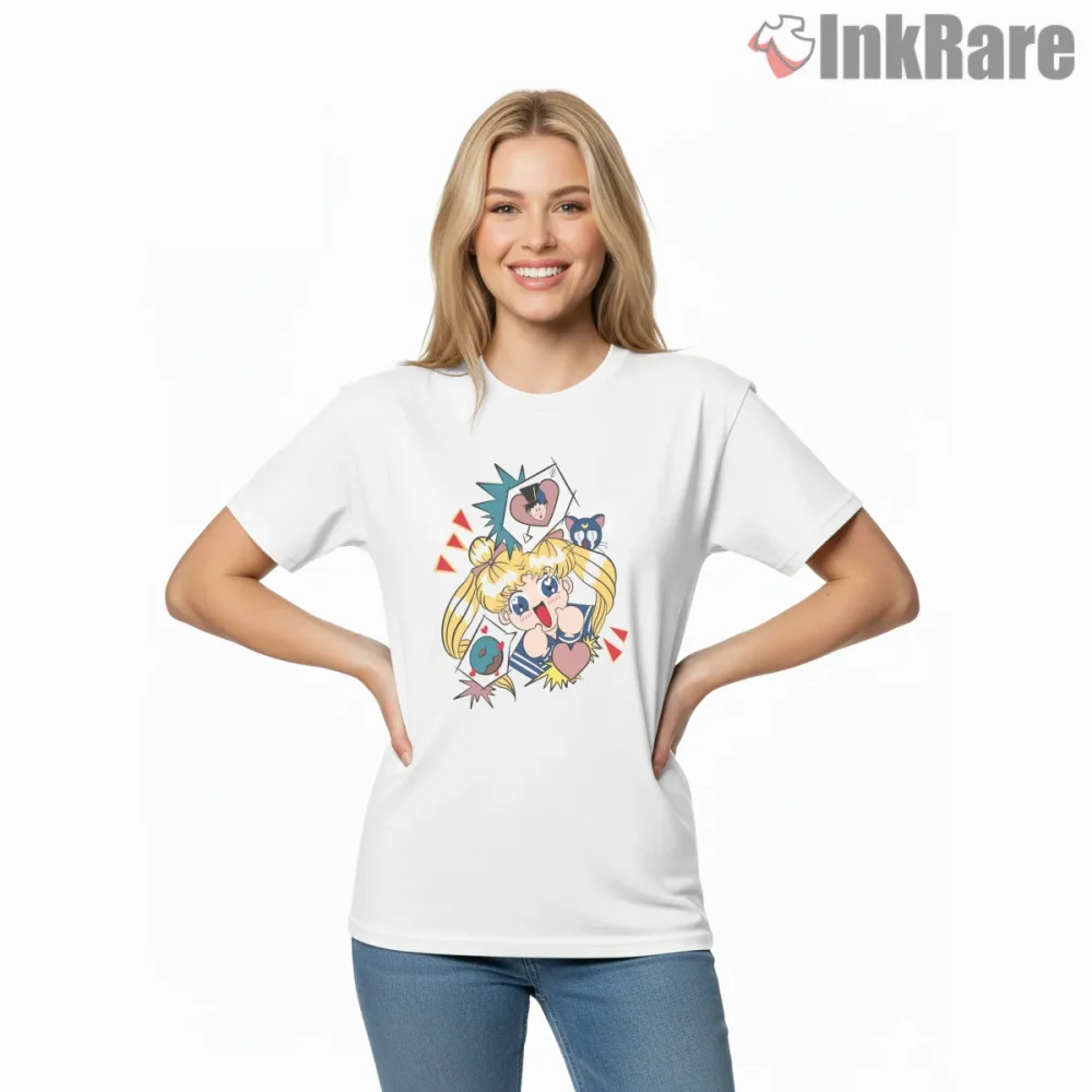Sailor Moon Comedic Retro Manga Moment Shirt on white short sleeve shirt for women graphic tee