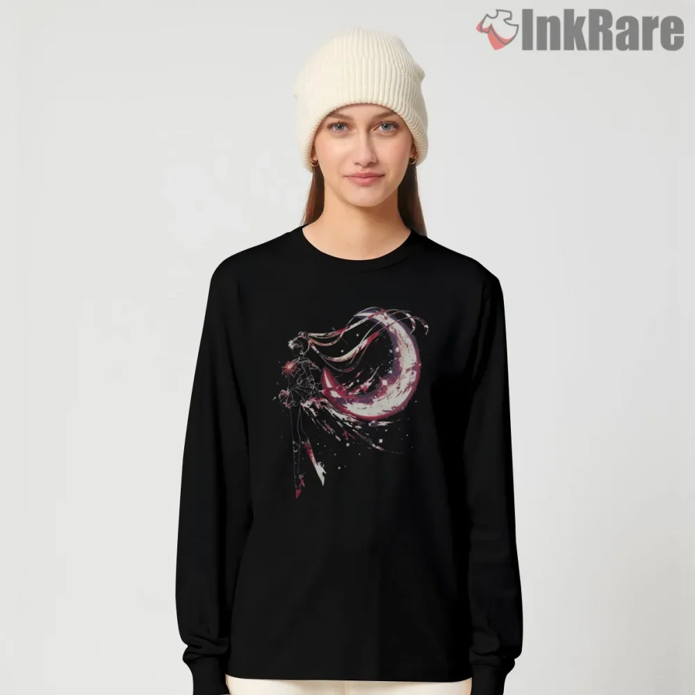 Sailor Moon Crimson Double Exposure Silhouette Shirt on black long sleeve shirt for women graphic tee