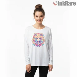 Sailor Moon Cute Portrait Anime Shirt on white long sleeve shirt for women graphic tee