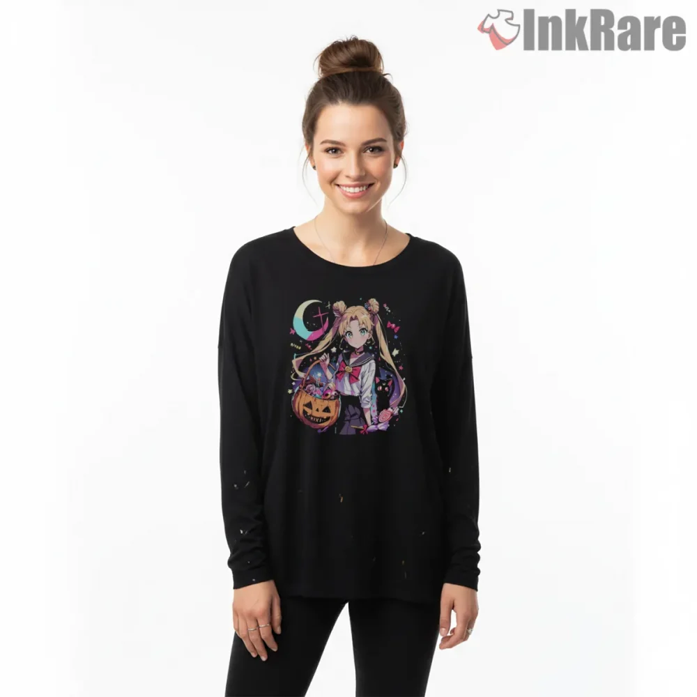 Sailor Moon Halloween Trick Or Treat Anime Shirt on black long sleeve shirt for women graphic tee