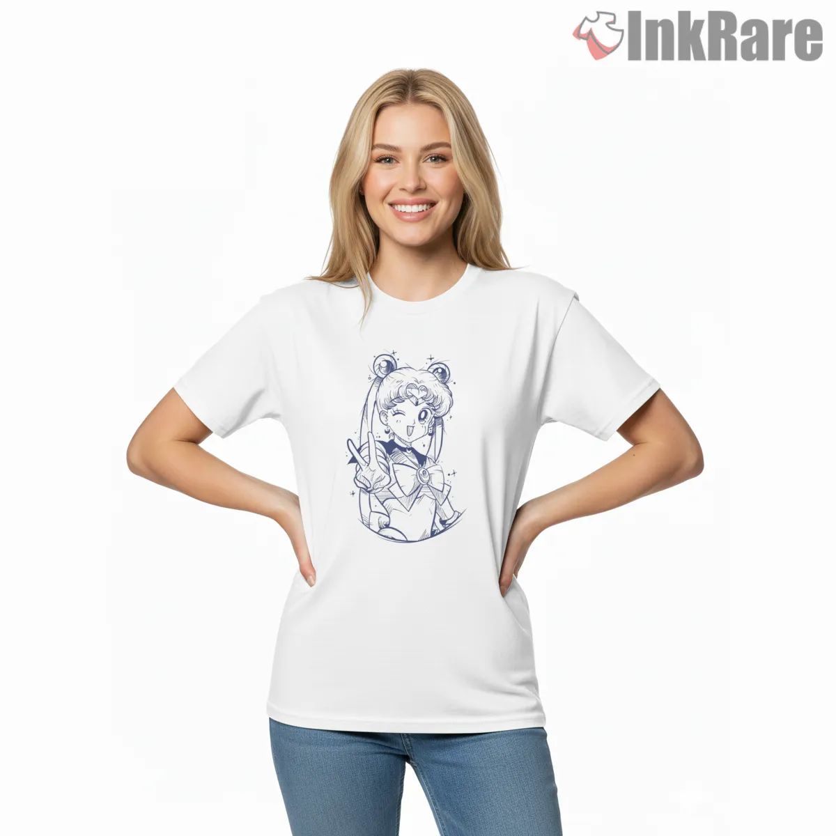 Sailor Moon Hand Drawn 90s Sketch Anime Short Sleeve White Sailor Moon Hand Drawn 90s Sketch Anime Shirt on white short sleeve shirt for women graphic tee