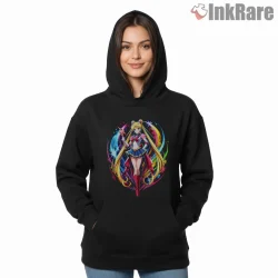 Sailor Moon Heroic Full Body Anime Artwork Shirt on black hoodie for women graphic tee