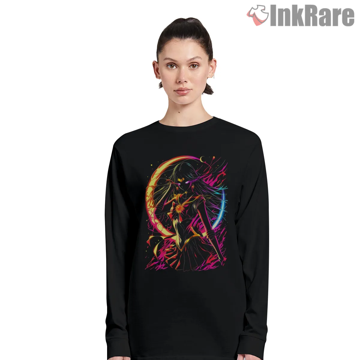 Sailor Moon High Detail Artwork Shirt on black long sleeve shirt for women graphic tee