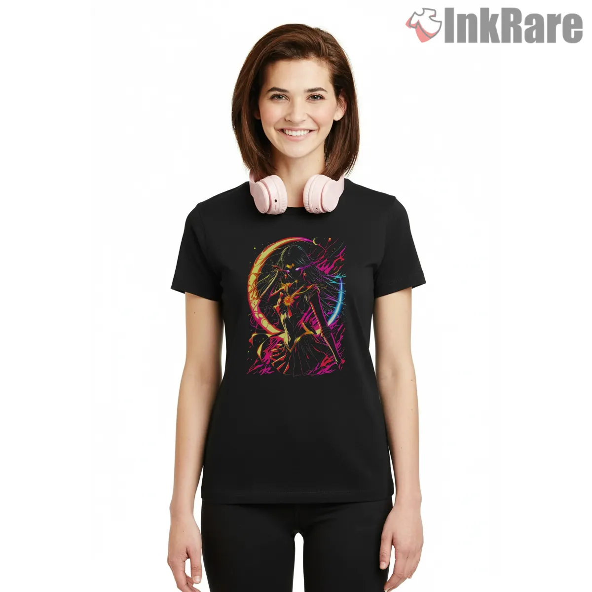 Sailor Moon High Detail Artwork Short Sleeve Black Sailor Moon High Detail Artwork Shirt on black short sleeve shirt for women graphic tee