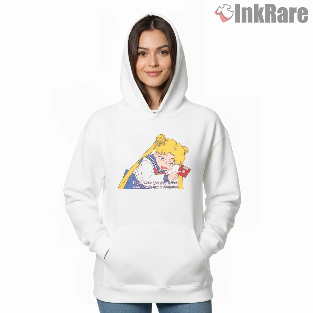 Sailor Moon I Dont Know How To Use A Computer Funny Anime Shirt on white hoodie for women graphic tee