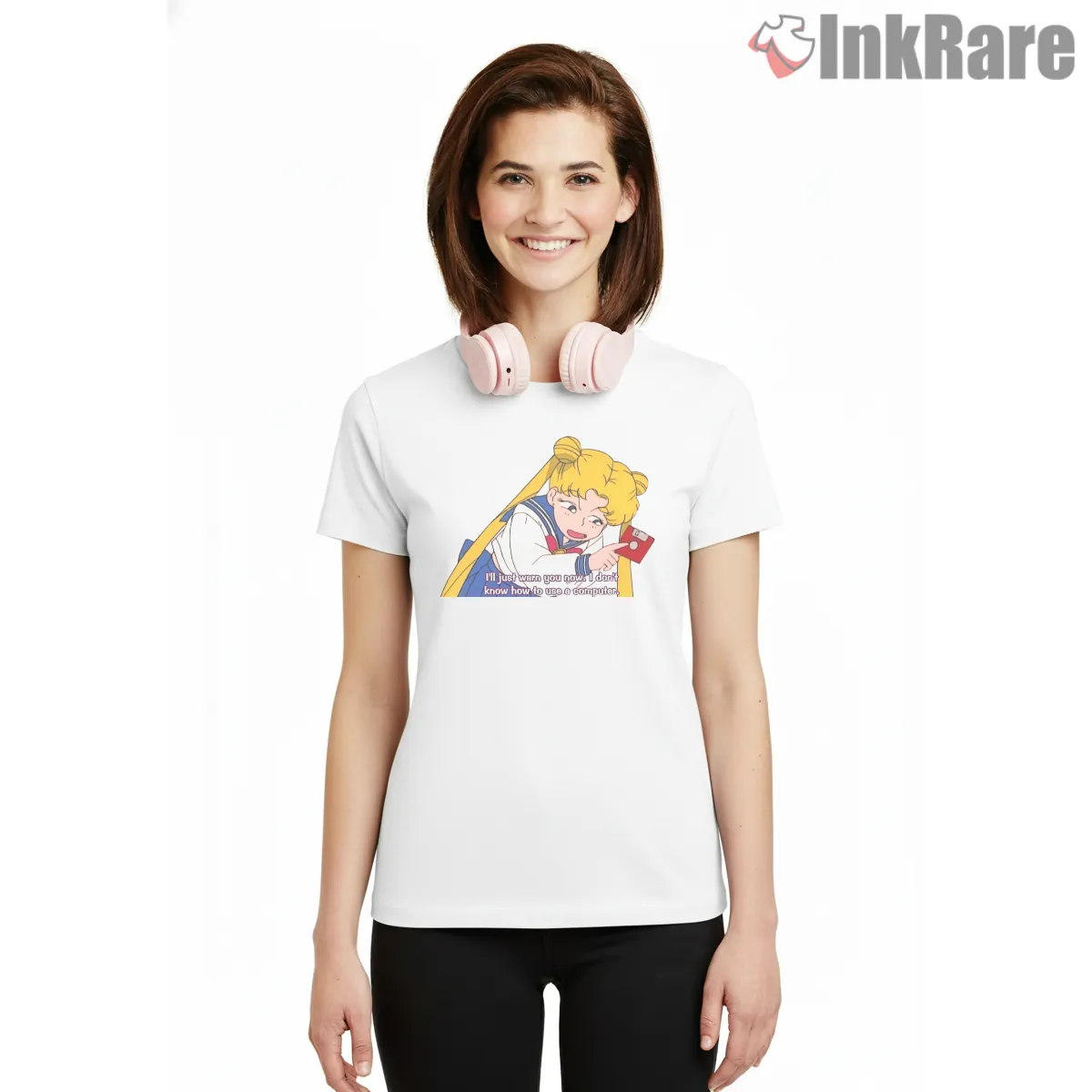 Sailor Moon I Dont Know How To Use A Computer Funny Anime Short Sleeve White Sailor Moon I Dont Know How To Use A Computer Funny Anime Shirt on white short sleeve shirt for women graphic tee