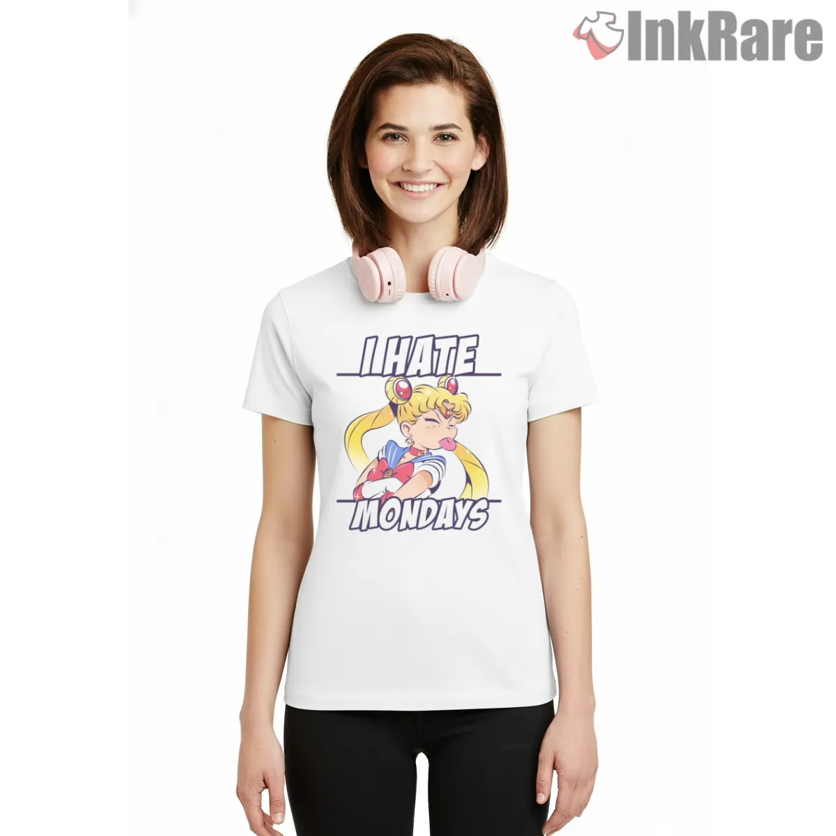 Sailor Moon I Hate Mondays Funny Anime Short Sleeve White Sailor Moon I Hate Mondays Funny Anime Shirt on white short sleeve shirt for women graphic tee