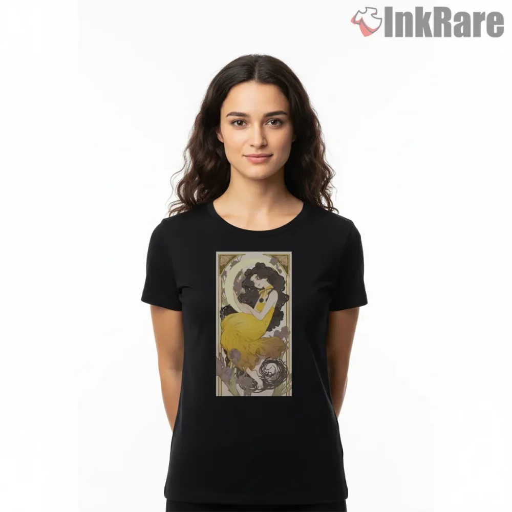 Sailor Moon Luna Art Nouveau Style Anime Shirt on black short sleeve shirt for women graphic tee