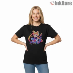 Sailor Moon Magical Wand Portrait Anime Shirt on black short sleeve shirt for women graphic tee