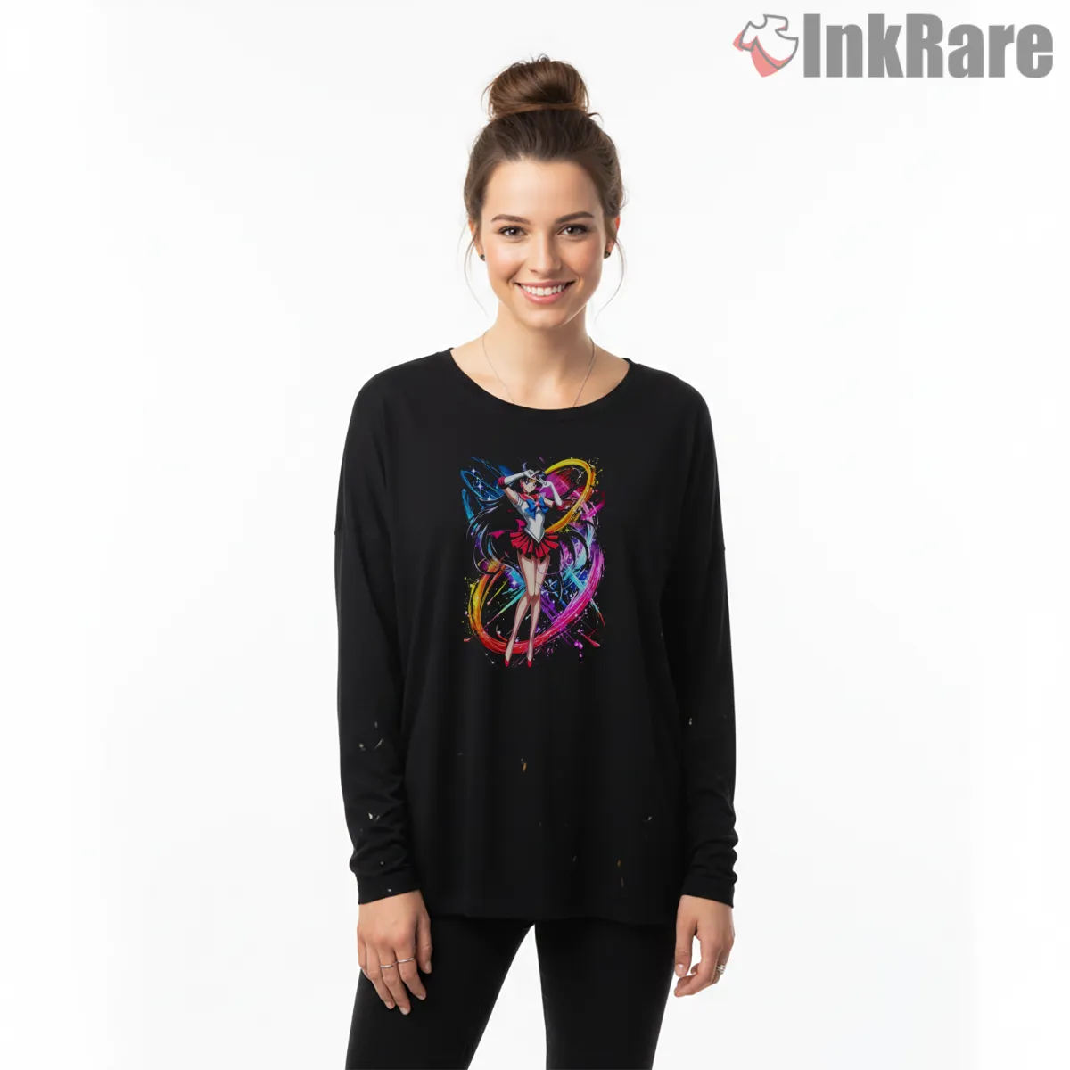 Sailor Moon Paint Splash Energy Anime Long Sleeve Black Sailor Moon Paint Splash Energy Anime Shirt on black long sleeve shirt for women graphic tee