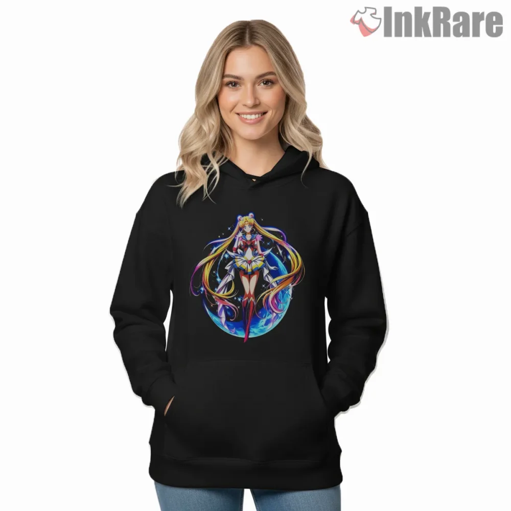 Sailor Moon Radiant Full Body Anime Shirt on black hoodie for women graphic tee