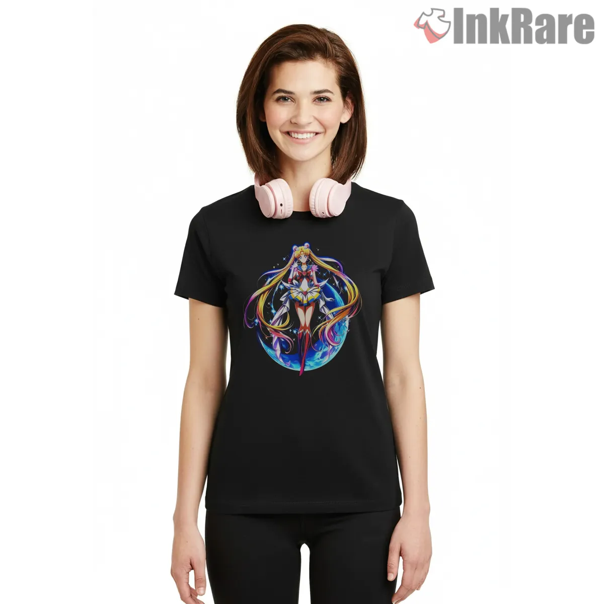 Sailor Moon Radiant Full Body Anime Shirt on black short sleeve shirt for women graphic tee