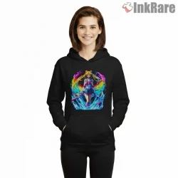 Sailor Moon Rainbow Aura Energy Anime Shirt on black hoodie for women graphic tee