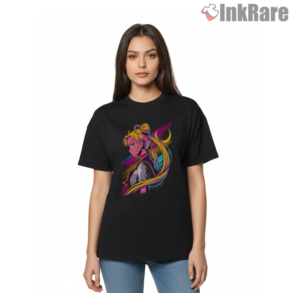 Sailor Moon Retro Pop Art Portrait Short Sleeve Black Sailor Moon Retro Pop Art Portrait Shirt on black short sleeve shirt for women graphic tee