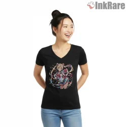 Sailor Moon Romantic Valentine Glow Shirt on black v-neck shirt for women graphic tee