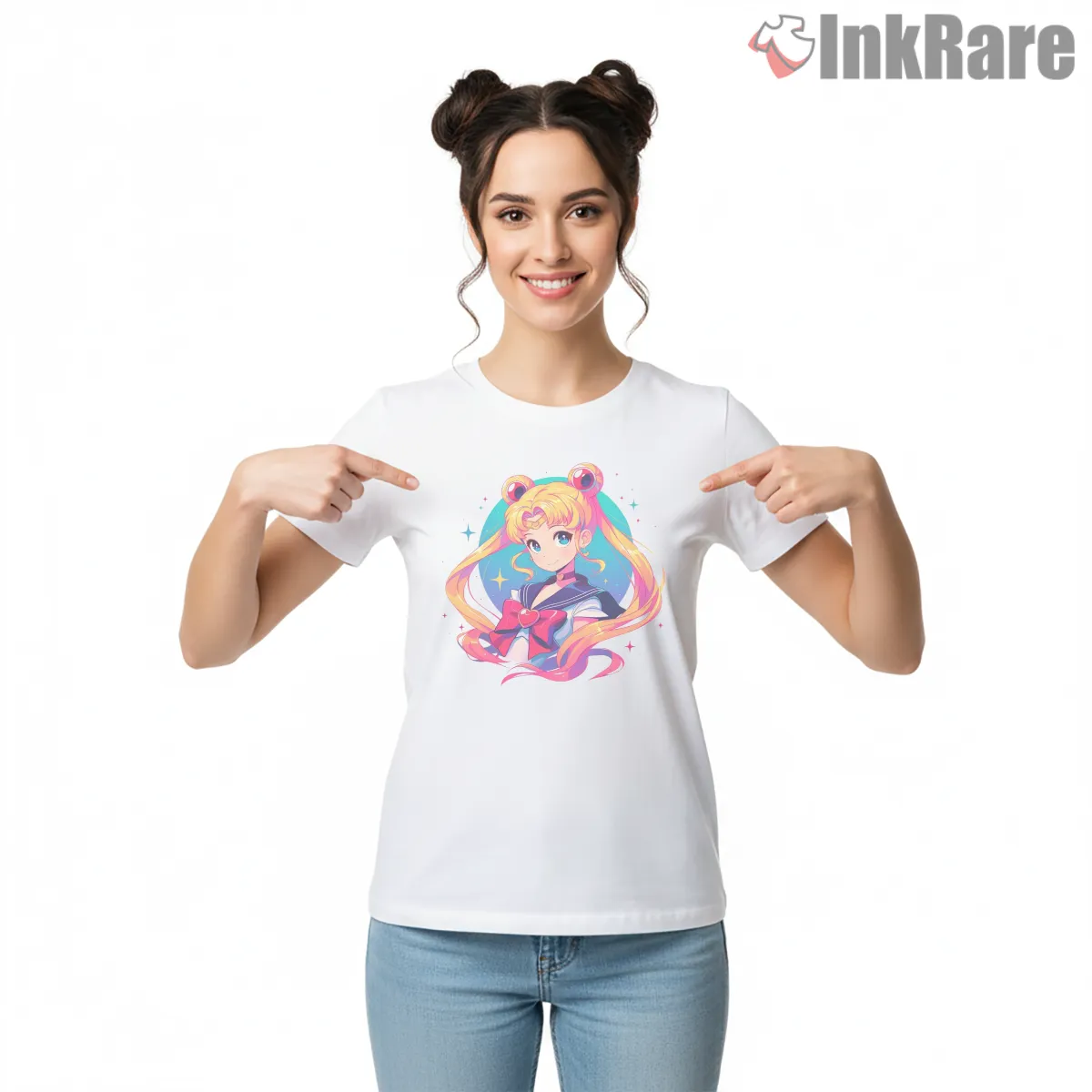 Sailor Moon Sparkling Modern Portrait Anime Short Sleeve White Sailor Moon Sparkling Modern Portrait Anime Shirt on white short sleeve shirt for women graphic tee