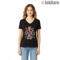 Sailor Moon Valentine Confidence Anime Shirt on black v-neck shirt for women graphic tee