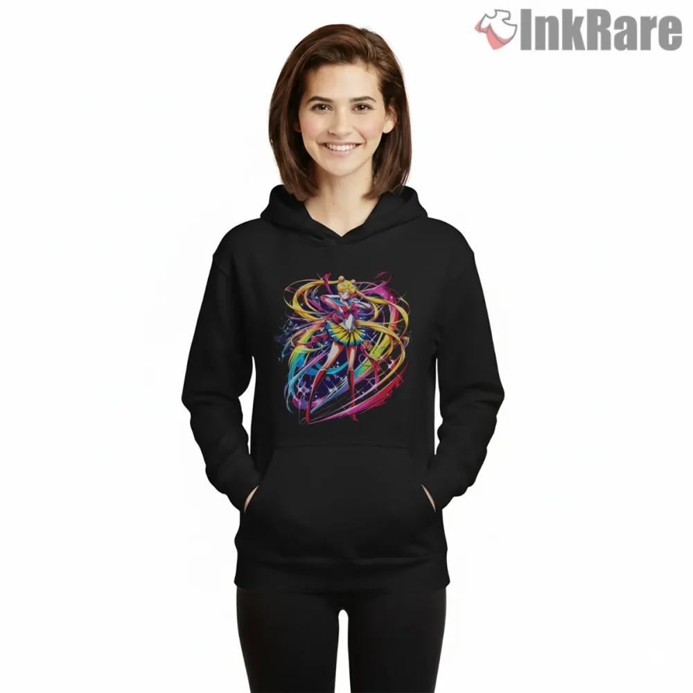 Sailor Moon Vibrant Energy Full Body Anime Shirt on black hoodie for women graphic tee
