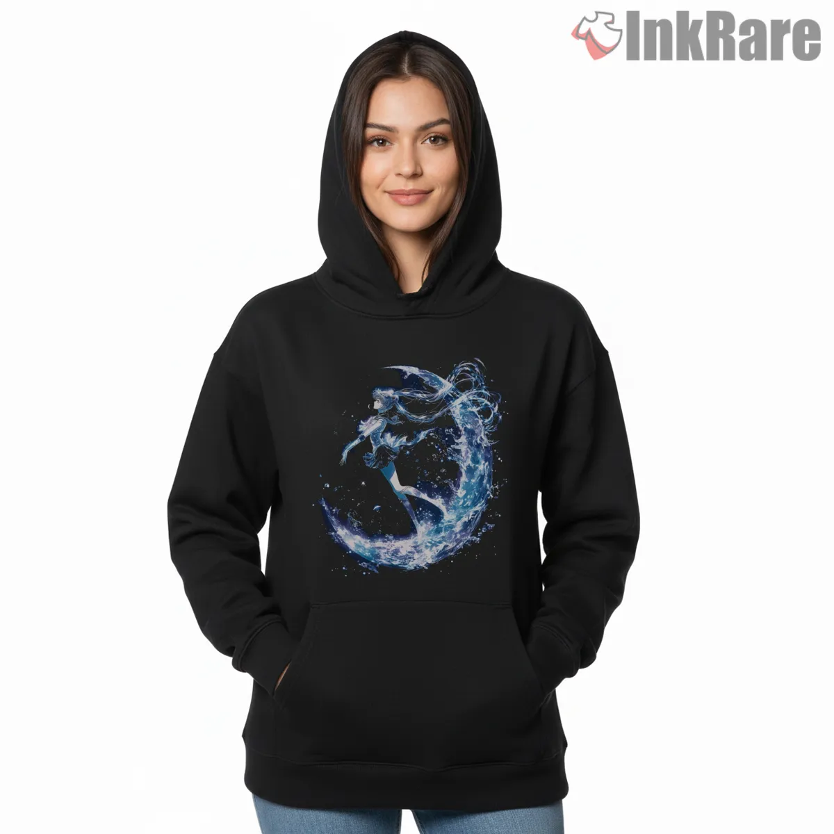 Sailor Moon Water Crescent Art Shirt on black hoodie for women graphic tee