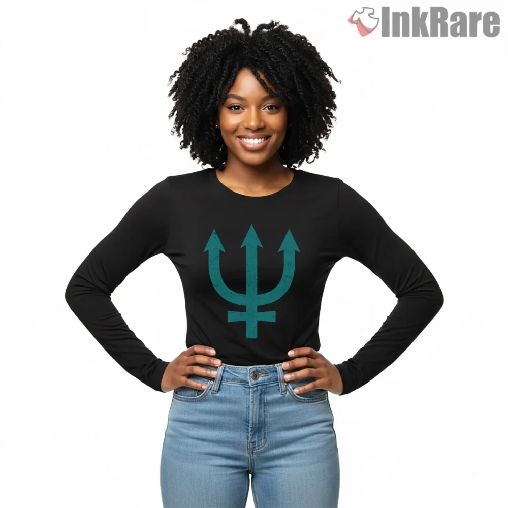 Sailor Neptune Minimal Trident Symbol Shirt on black long sleeve shirt for women graphic tee